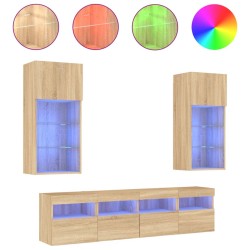 vidaXL Muebles TV pared con LED 5 pzas madera ingeniería roble Sonoma