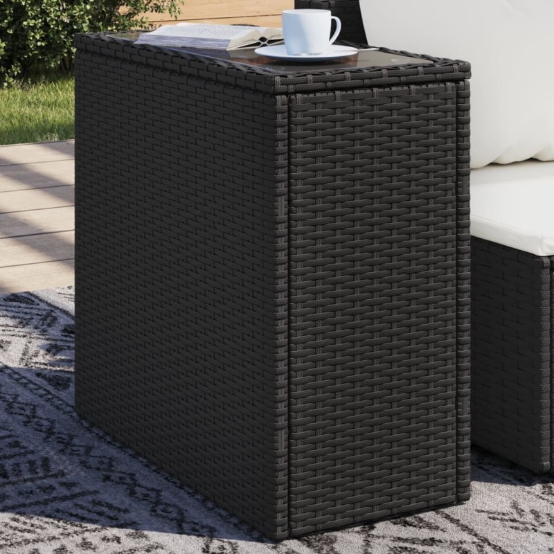 vidaXL Mesa auxiliar jardín tapa vidrio ratán PE negro 58x27,5x55 cm vidaXL Mesa auxiliar jardín tapa vidrio ratán PE negro 58x27,5x55 cm