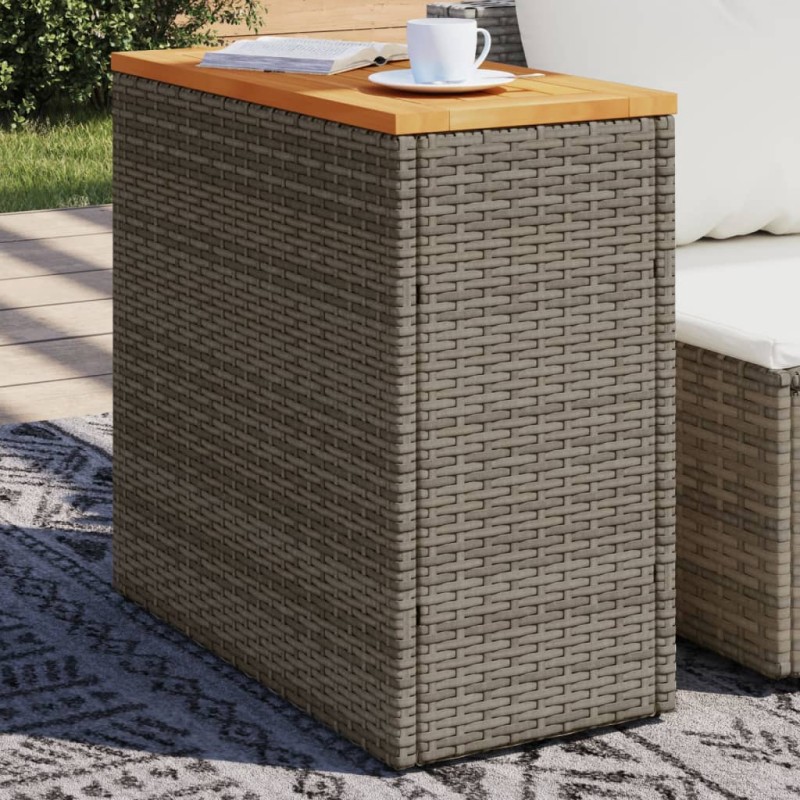vidaXL Mesa auxiliar jardín tapa madera ratán PE gris 58x27,5x55 cm vidaXL Mesa auxiliar jardín tapa madera ratán PE gris 58x27,5x55 cm