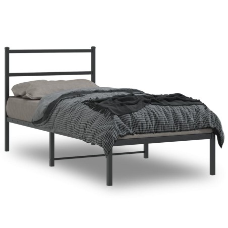 vidaXL Estructura de cama con cabecero metal negro 90x190 cm