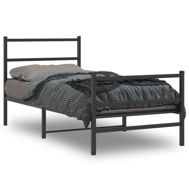 vidaXL Estructura de cama con cabecero y estribo metal negro 90x200 cm vidaXL Estructura de cama con cabecero y estribo metal negro 90x200 cm