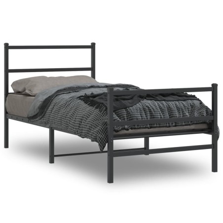 vidaXL Estructura de cama con cabecero y estribo metal negro 90x200 cm