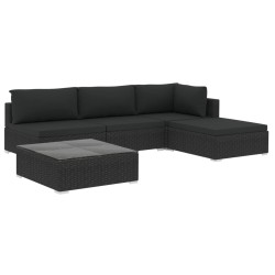 vidaXL Set muebles de jardín 5 piezas y cojines ratán sintético negro