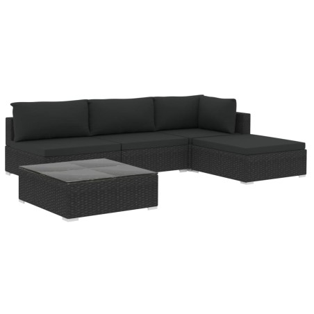 vidaXL Set muebles de jardín 5 piezas y cojines ratán sintético negro