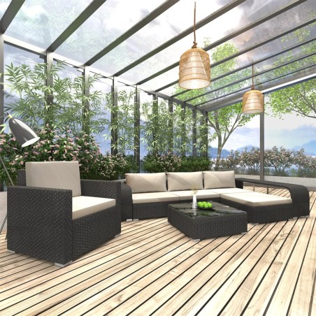 vidaXL Set muebles de jardín 8 piezas y cojines ratán sintético negro