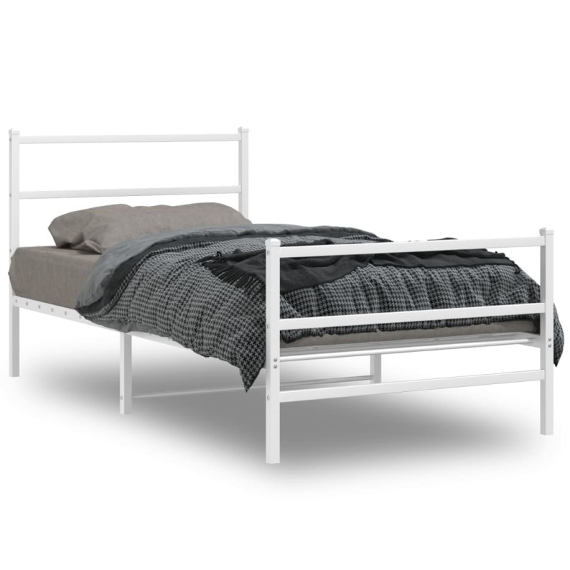 vidaXL Estructura cama metal con cabecero y estribo blanco 100x190 cm vidaXL Estructura cama metal con cabecero y estribo blanco 100x190 cm
