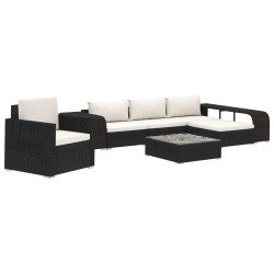 vidaXL Set muebles de jardín 8 piezas y cojines ratán sintético negro