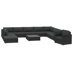 vidaXL Muebles de jardín de 11 pzas con cojines ratán sintético negro