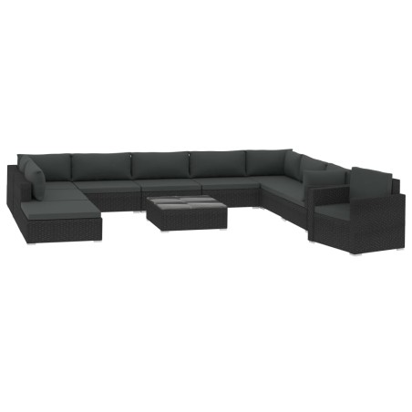vidaXL Muebles de jardín de 11 pzas con cojines ratán sintético negro