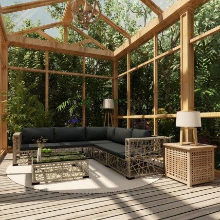 vidaXL Set de muebles de jardín 6 pzas y cojines ratán sintético gris