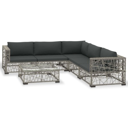 vidaXL Set de muebles de jardín 6 pzas y cojines ratán sintético gris