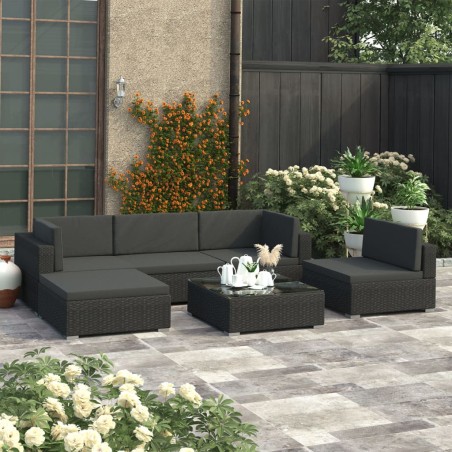 vidaXL Set muebles de jardín 6 piezas y cojines ratán sintético negro