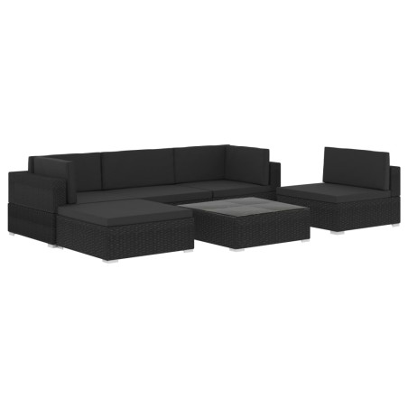 vidaXL Set muebles de jardín 6 piezas y cojines ratán sintético negro