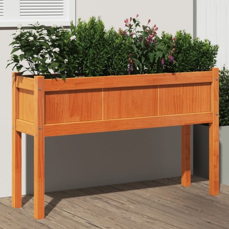 vidaXL Jardinera con patas madera maciza pino marrón cera 110x31x70 cm