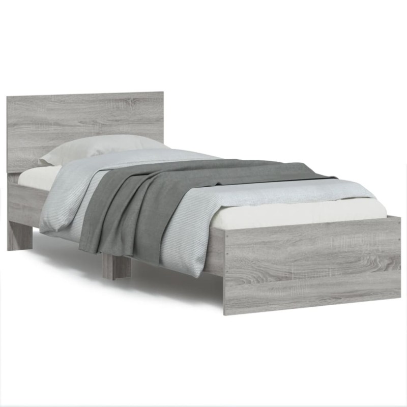 vidaXL Cama con cabecero madera de ingeniería gris Sonoma 75x190 cm vidaXL Cama con cabecero madera de ingeniería gris Sonoma 75x190 cm