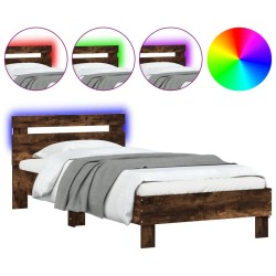 vidaXL Estructura de cama cabecero luces LED roble ahumado 75x190 cm
