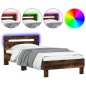 vidaXL Estructura de cama cabecero luces LED roble ahumado 75x190 cm vidaXL Estructura de cama cabecero luces LED roble ahumado 75x190 cm