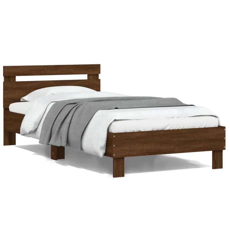 vidaXL Estructura de cama cabecero luces LED roble marrón 100x200 cm vidaXL Estructura de cama cabecero luces LED roble marrón 100x200 cm