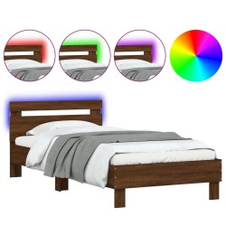 vidaXL Estructura de cama cabecero luces LED roble marrón 100x200 cm