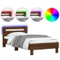vidaXL Estructura de cama cabecero luces LED roble marrón 100x200 cm vidaXL Estructura de cama cabecero luces LED roble marrón 100x200 cm