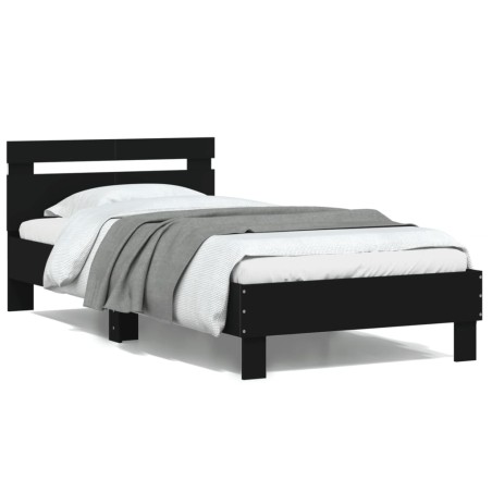 vidaXL Estructura de cama con cabecero y luces LED negro 100x200 cm