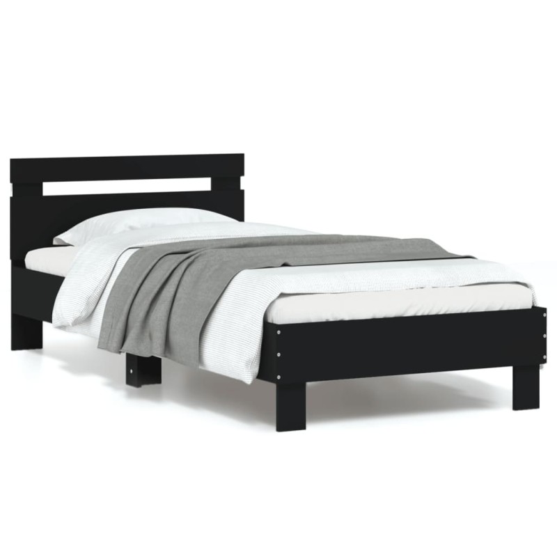 vidaXL Estructura de cama con cabecero y luces LED negro 90x200 cm