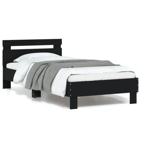 vidaXL Estructura de cama con cabecero y luces LED negro 90x200 cm