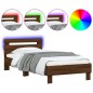 vidaXL Estructura de cama cabecero luces LED roble marrón 90x200 cm