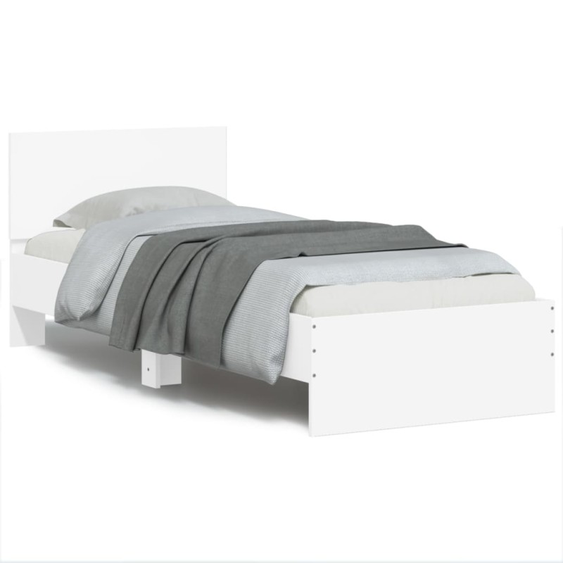 vidaXL Estructura de cama con cabecero y luces LED blanco 90x200 cm vidaXL Estructura de cama con cabecero y luces LED blanco 90x200 cm