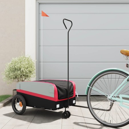 vidaXL Remolque para bicicleta hierro negro y rojo 30 kg