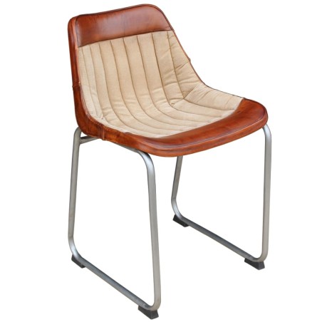 vidaXL Sillas de comedor 2 uds cuero auténtico y lona marrón y beige