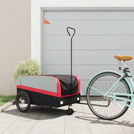 vidaXL Remolque para bicicleta hierro negro y rojo 45 kg