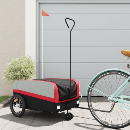 vidaXL Remolque para bicicleta hierro negro y rojo 45 kg
