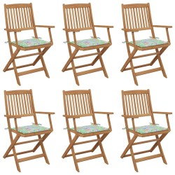 vidaXL Sillas de jardín plegables 6 uds y cojines madera maciza acacia