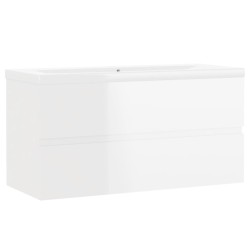 vidaXL Mueble con lavabo madera de ingeniería blanco brillo