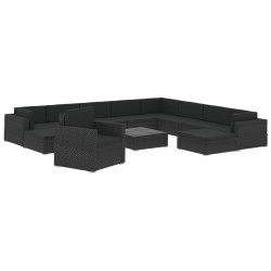 vidaXL Set muebles de jardín y cojines 12 pzas ratán sintético negro 