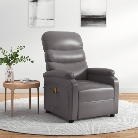 vidaXL Sillón de masaje de cuero sintético gris