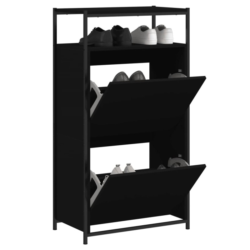 vidaXL Zapatero de madera de ingeniería negro 60x34x112 cm vidaXL Zapatero de madera de ingeniería negro 60x34x112 cm