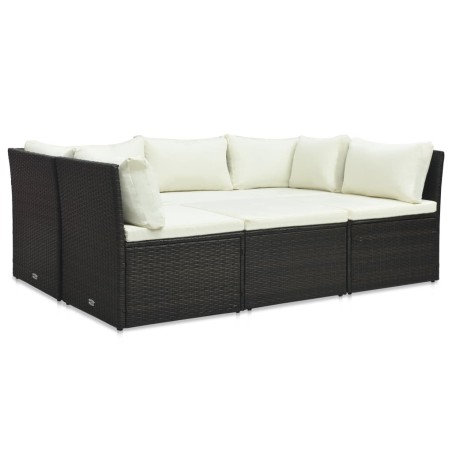 vidaXL Set de muebles de jardín 4 pzas y cojines ratán sintético marrón