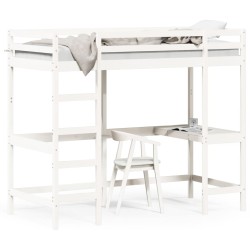 vidaXL Cama alta con escritorio madera maciza pino blanca 90x190 cm