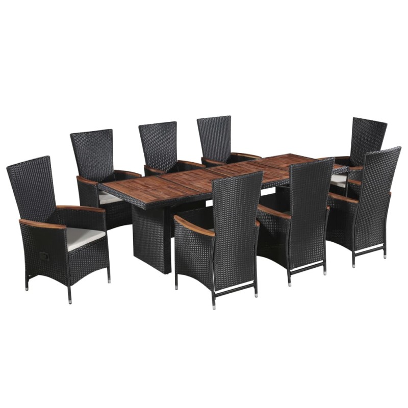 vidaXL Set comedor de jardín 9 piezas y cojines ratán sintético negro  