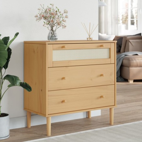 vidaXL Cómoda SENJA aspecto ratán madera maciza pino marrón 80x40x80cm