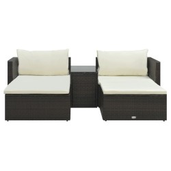 vidaXL Set muebles de jardín 5 piezas y cojines ratán sintético marrón