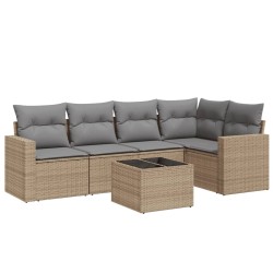 vidaXL Juego de sofás jardín con cojines 6 pzas ratán sintético beige