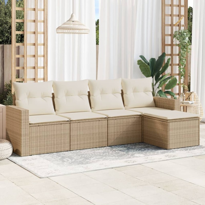 vidaXL Juego de sofás jardín con cojines 5 pzas ratán sintético beige vidaXL Juego de sofás jardín con cojines 5 pzas ratán sintético beige