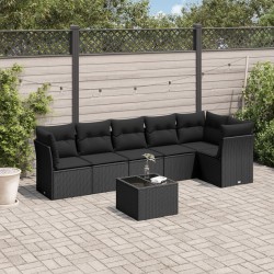 vidaXL Set de comedor de jardín 7 pzas y cojines ratán sintético negro