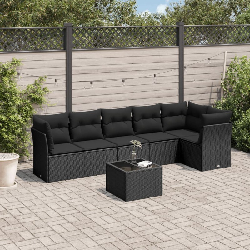 vidaXL Set de comedor de jardín 7 pzas y cojines ratán sintético negro vidaXL Set de comedor de jardín 7 pzas y cojines ratán sintético negro