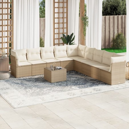 vidaXL Juego de sofás jardín con cojines beige 10 pzas ratán sintético
