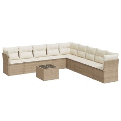 vidaXL Juego de sofás jardín con cojines beige 10 pzas ratán sintético