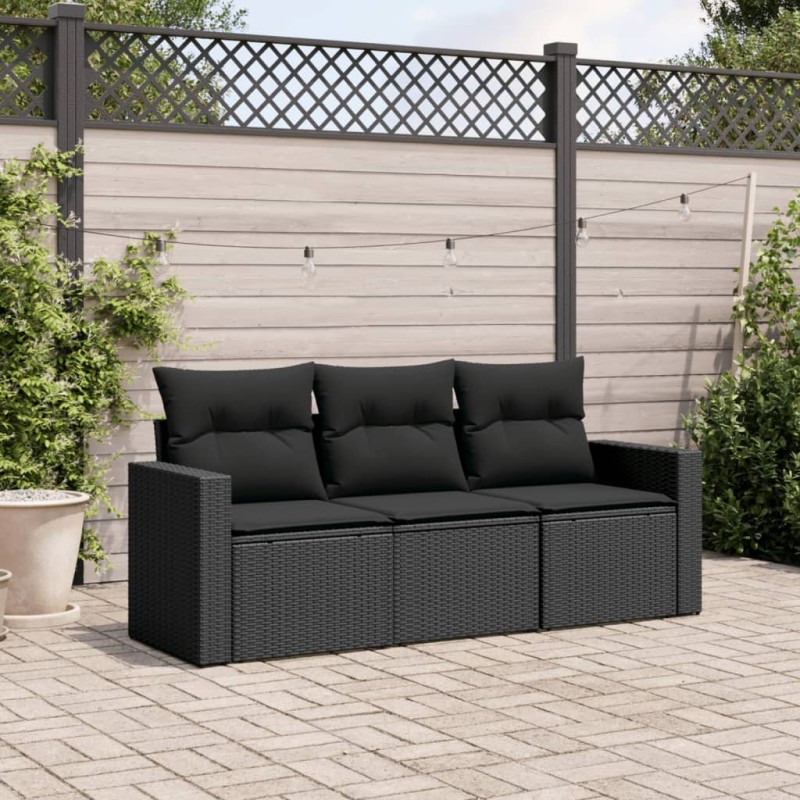 vidaXL Set de sofás de jardín con cojines 3 pzas ratán sintético negro vidaXL Set de sofás de jardín con cojines 3 pzas ratán sintético negro
